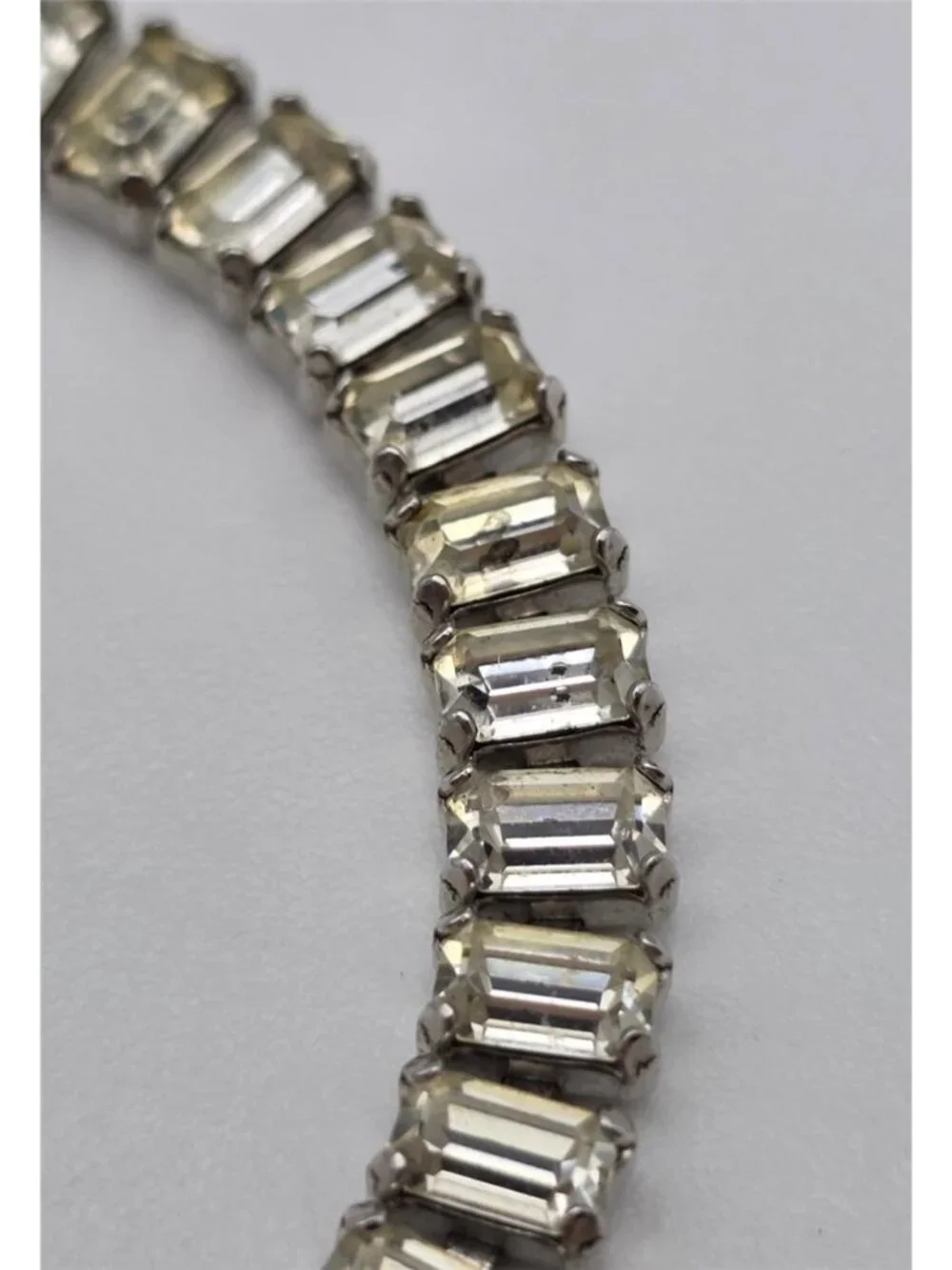 B. David Clear Baguette Rhinestone Tennis Bracelet Silver Tone 6.5in Vintage